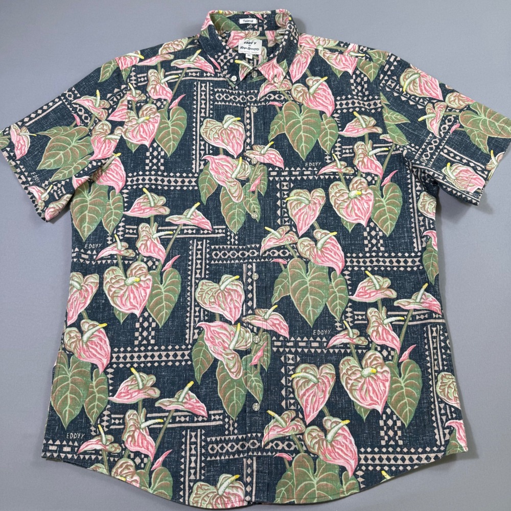 Reyn Spooner‎ Eddy Y Hawaiian Shirt Mens XL Tapa Anthurium Floral Limited Issue